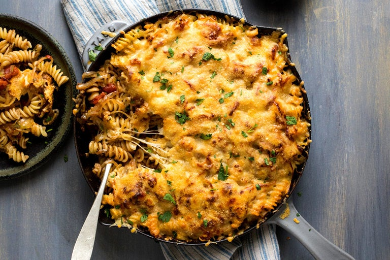 Baked Skillet Pasta With Cheddar and Spiced Onions