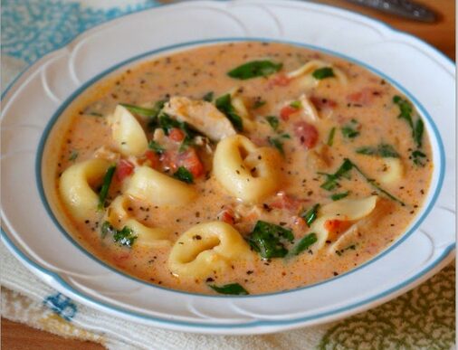 Creamy Tortellini, Spinach, and Chicken Soup