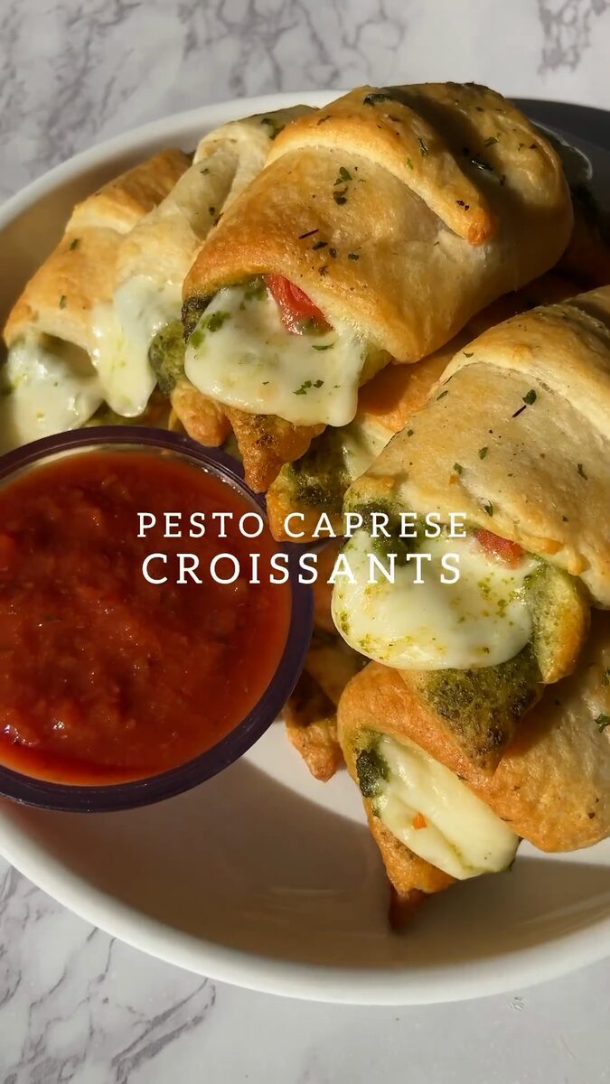 Garlic Butter Pesto Caprese Croissants