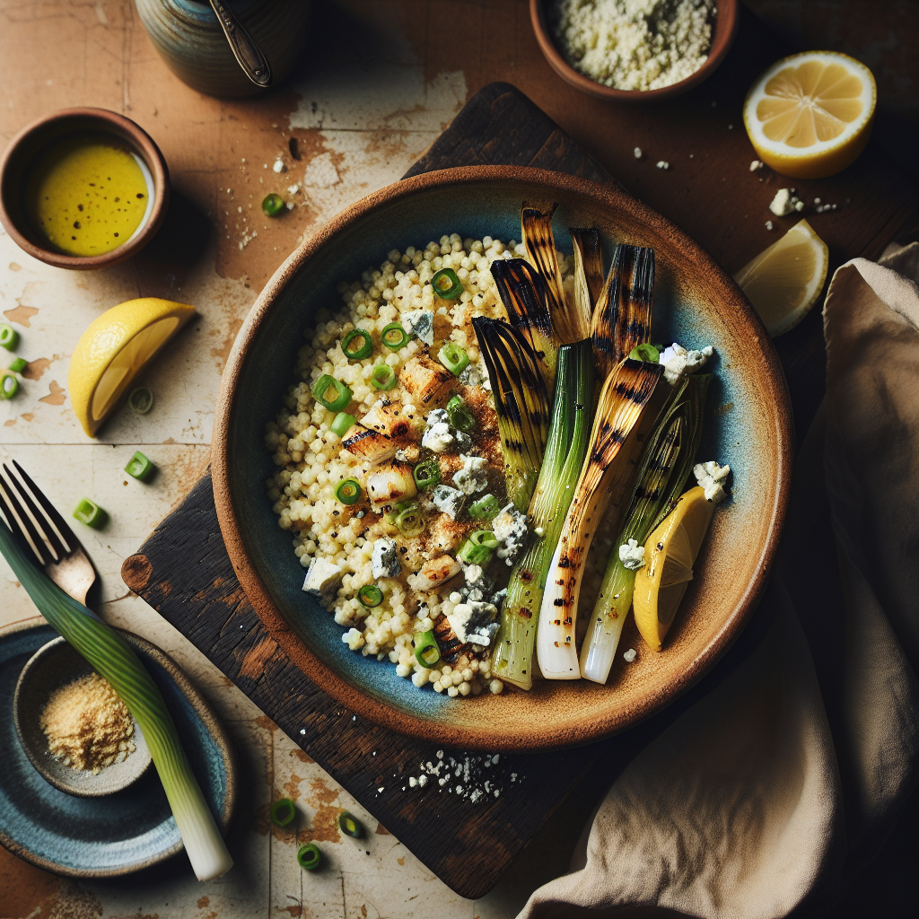 Grilled Leek Couscous with Blue Cheese