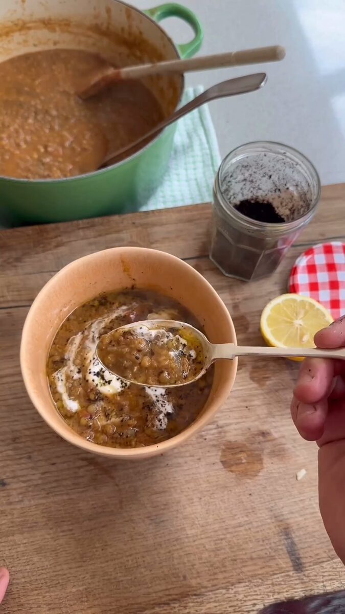 Lentil Soup with Cumin & Coriander Yoghurt, Lemon & Chilli